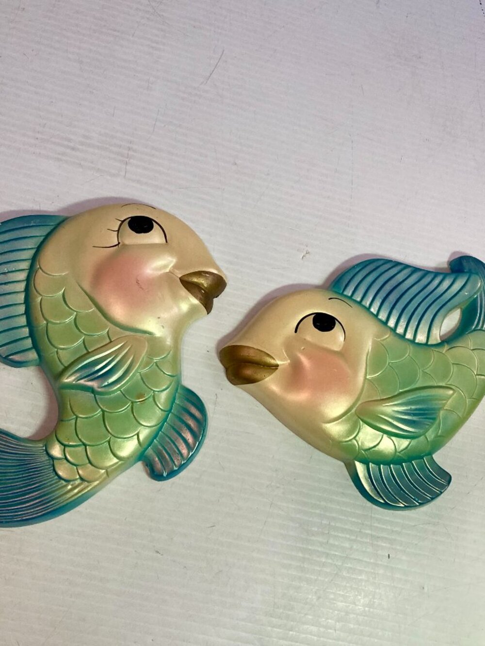 Vintage 1964 Miller Studios Fish Chalk-ware Wall Decor Set of 2 7" MCM